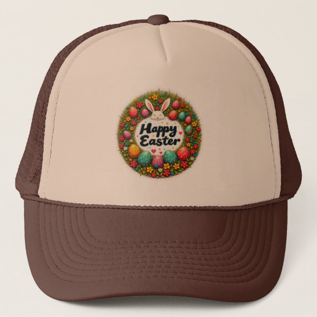 Happy Easter – Spring Floral Circle boné Trucker Hat (Front)