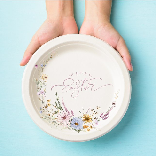 Happy Easter Spring Flower Wreath Paper Plate (Creator Uploaded)