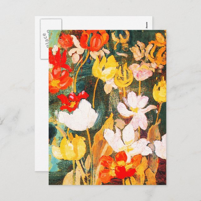 Happy Easter. Spring Flowers Painting Fine Art  Holiday Postcard (Front/Back)