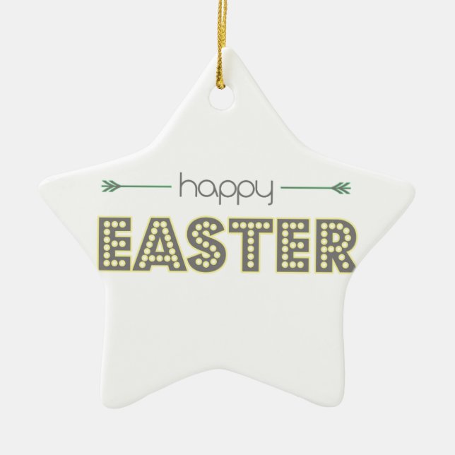 happy easter spring yellow mint green simple ceramic tree decoration (Front)