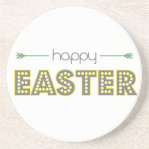 happy easter spring yellow mint green simple coaster