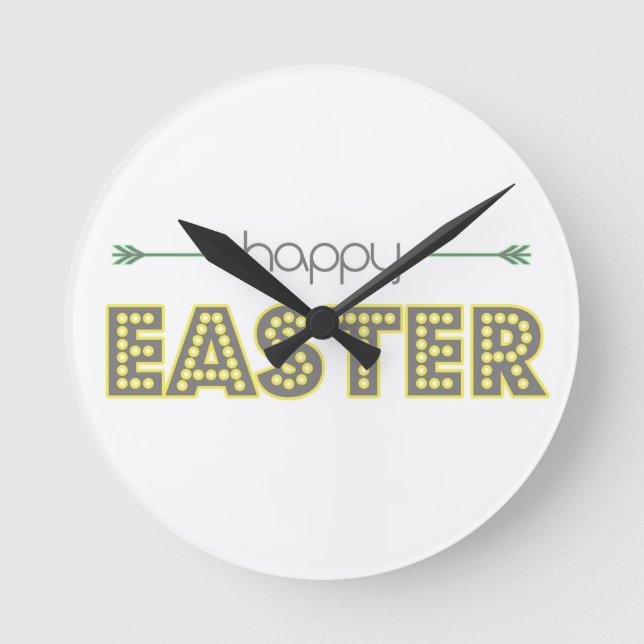 happy easter spring yellow mint green simple round clock (Front)