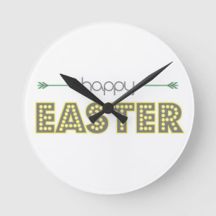 happy easter spring yellow mint green simple round clock