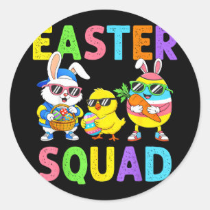 Happy easter squad bunny egg hunt for kids boy gir classic round sticker