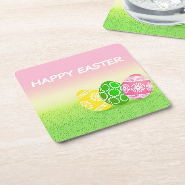 Happy Easter Square Paper Coaster (Angled)