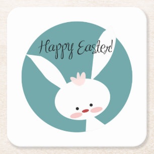 Happy Easter Square Paper Coaster