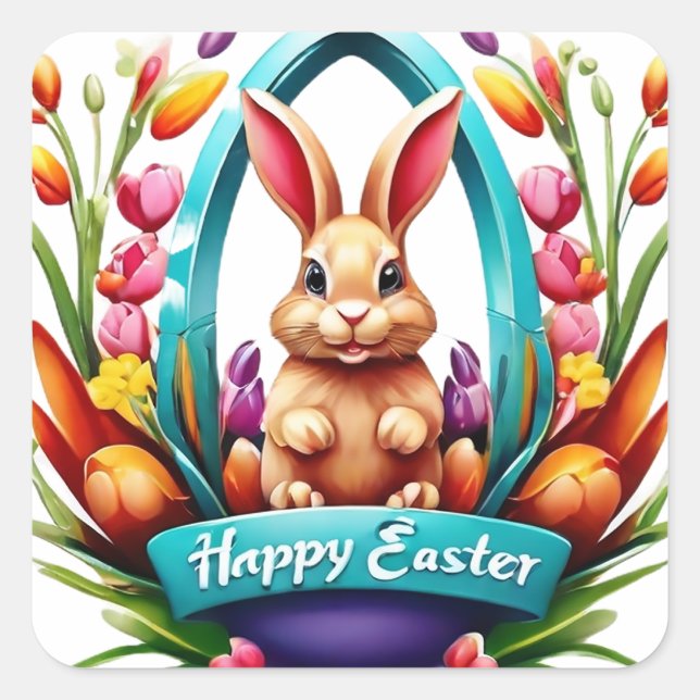 Happy Easter Square Sticker (Front)
