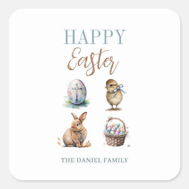 Happy Easter Square Sticker (Front)