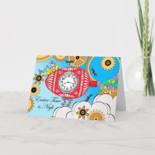 Happy Easter, Steampunk Illustration, Time Machine Holiday Card