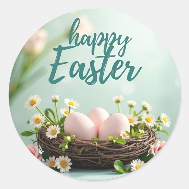 Happy Easter sticker with eggs in a nest (Front)