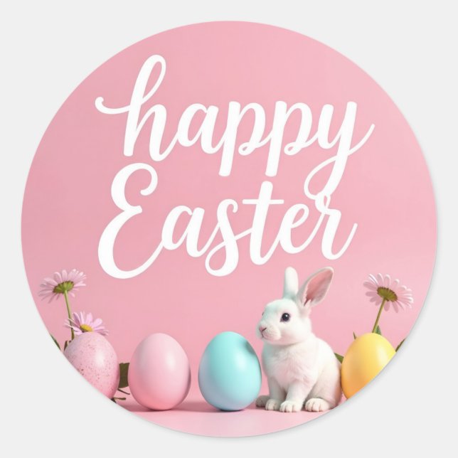 Happy Easter stickers with eggs and bunny (Front)