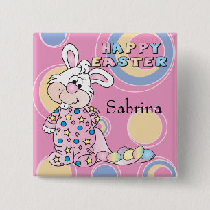 Happy Easter Sweet Bunny Girl 15 Cm Square Badge