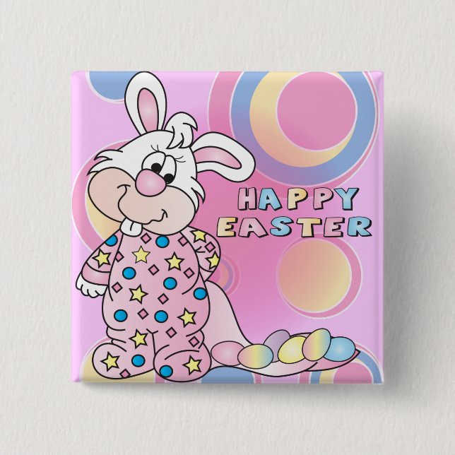 Happy Easter Sweet Bunny Girl with Eggs 15 Cm Square Badge (Front)