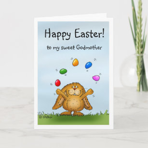 Happy Easter sweet Godmother -Cute Bunny juggling Holiday Card
