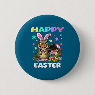 Happy easter t rex dinosaur candy bow easter bunny 6 cm round badge