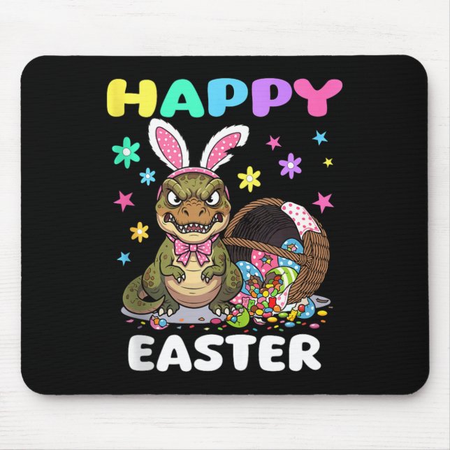 Happy easter t rex dinosaur candy bow easter bunny mouse pad (Front)