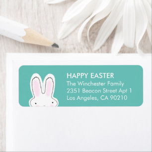 Happy Easter teal cute funny bunny modern address Return Address Label