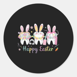 Happy Easter Teeth Tooth Rabbit Ears Dental Dentis Classic Round Sticker