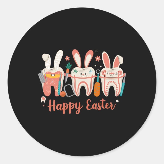 Happy Easter Teeth Tooth Rabbit Ears Dental Dentis Classic Round Sticker (Front)