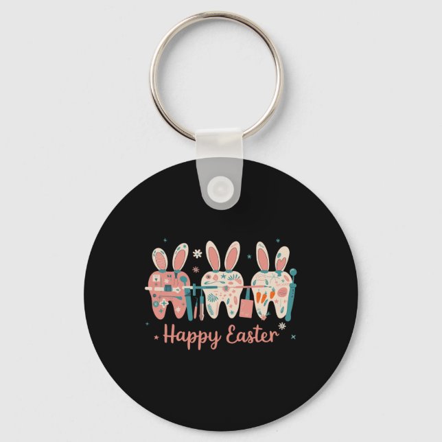 Happy Easter Teeth Tooth Rabbit Ears Dental Dentis Key Ring (Front)
