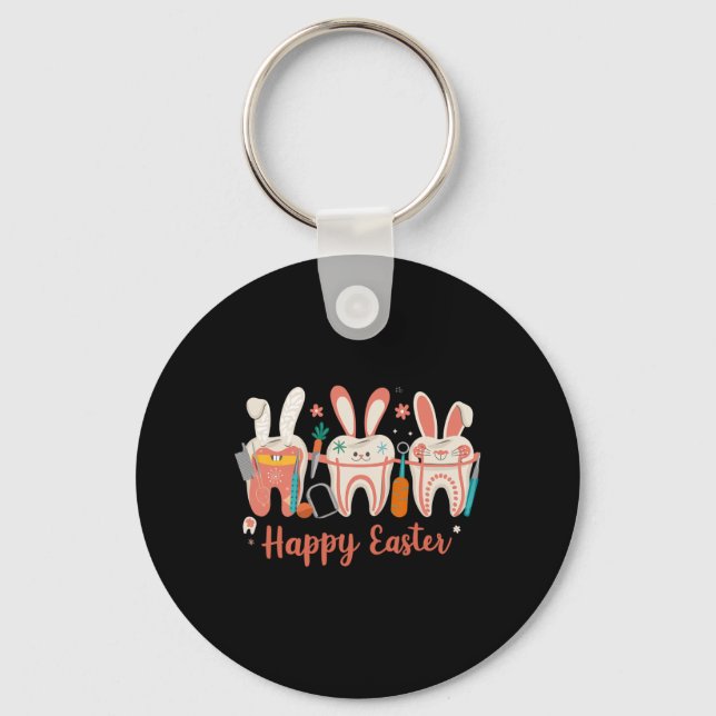 Happy Easter Teeth Tooth Rabbit Ears Dental Dentis Key Ring (Front)