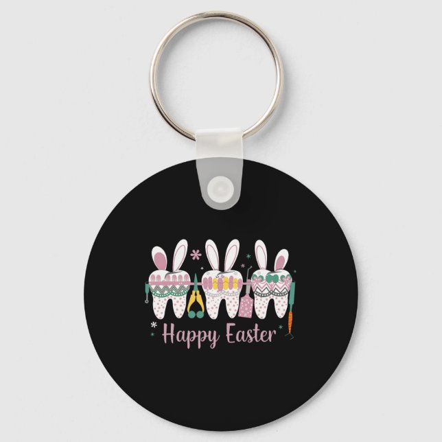 Happy Easter Teeth Tooth Rabbit Ears Dental Dentis Key Ring (Front)