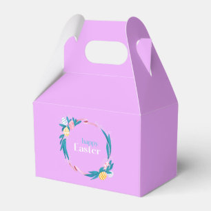 Happy Easter text and leaves wreath purple Favour Box