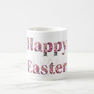 Happy Easter Text Bunnies Easter Eggs Coffee Mug