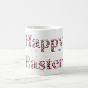 Happy Easter Text Bunnies Easter Eggs Coffee Mug