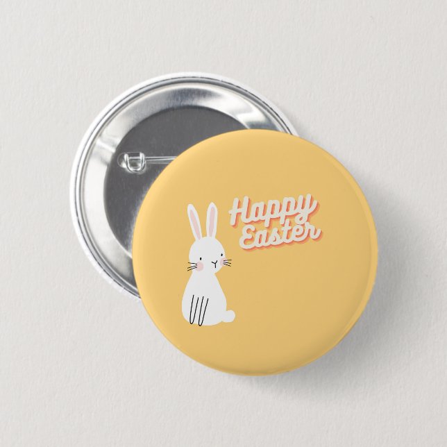 Happy Easter text with bunny orange 6 Cm Round Badge (Front & Back)