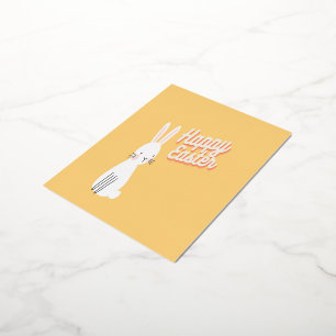 Happy Easter text with bunny orange Foil Holiday Postcard