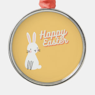 Happy Easter text with bunny orange Metal Ornament