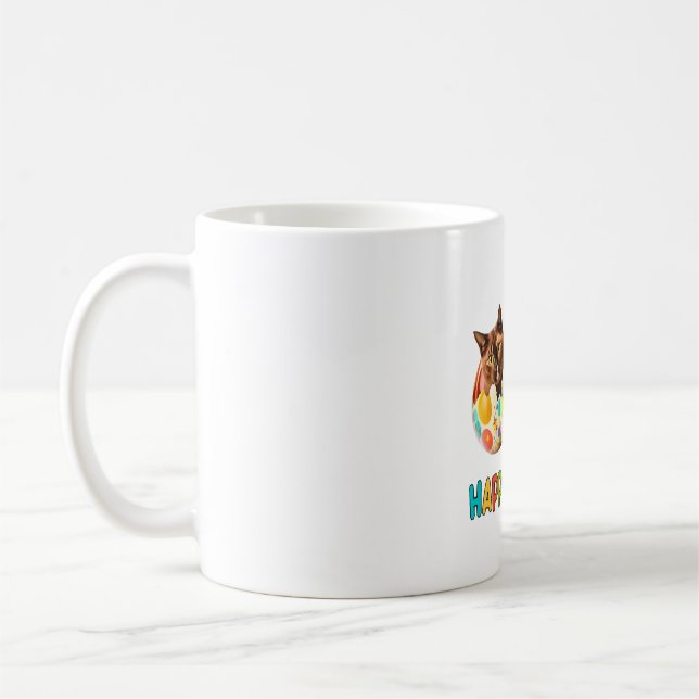 Happy Easter Three Cat Colourful Easter Eggs Kitty Coffee Mug (Left)