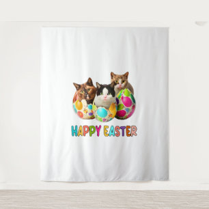 Happy Easter Three Cat Colourful Easter Eggs Kitty Tapestry