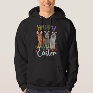 Happy Easter Three Cat Wearing Bunny Ear Bunny Cat Hoodie