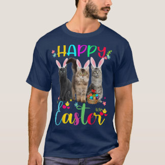 Happy Easter Three Cat Wearing Bunny Ears Basket K T-Shirt