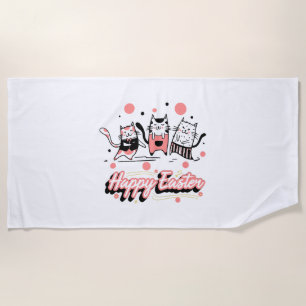 Happy Easter Three Cat Wearing Bunny Kitty Kitten Beach Towel