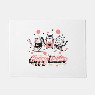 Happy Easter Three Cat Wearing Bunny Kitty Kitten Doormat