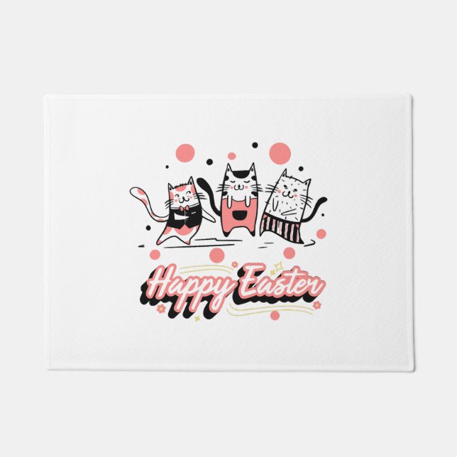Happy Easter Three Cat Wearing Bunny Kitty Kitten  Doormat (Front)