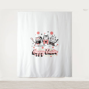 Happy Easter Three Cat Wearing Bunny Kitty Kitten Tapestry