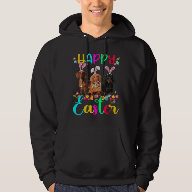 Happy Easter Three Dachshund Wearing Hoodie (Front)