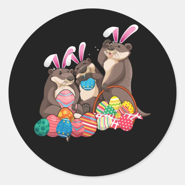 Happy Easter Three Otter Wearing Bunny Ear Otter L Classic Round Sticker (Front)
