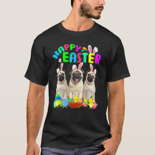 Happy Easter Three Pug Wearing Bunny Ear Pug T-Shirt