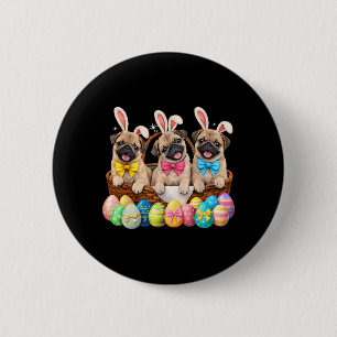 Happy Easter Three Pug Wearing Bunny Ears Basket 6 Cm Round Badge