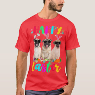 Happy Easter Three Pug Wearing Bunny Ears Eggs Hun T-Shirt
