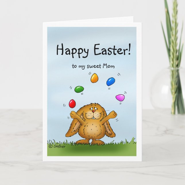Happy Easter to my Mum - Juggling Bunny Holiday Card (Front)