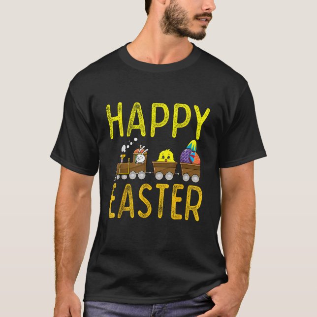 Happy Easter Train Bunny Chick Eggs Cute Boys Kids T-Shirt (Front)