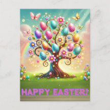 Happy Easter Tree Holiday Postcard