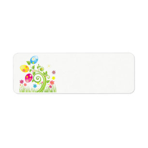 Happy easter tree with decorative eggs return address label