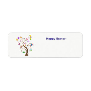 Happy easter tree with decorative eggs return address label